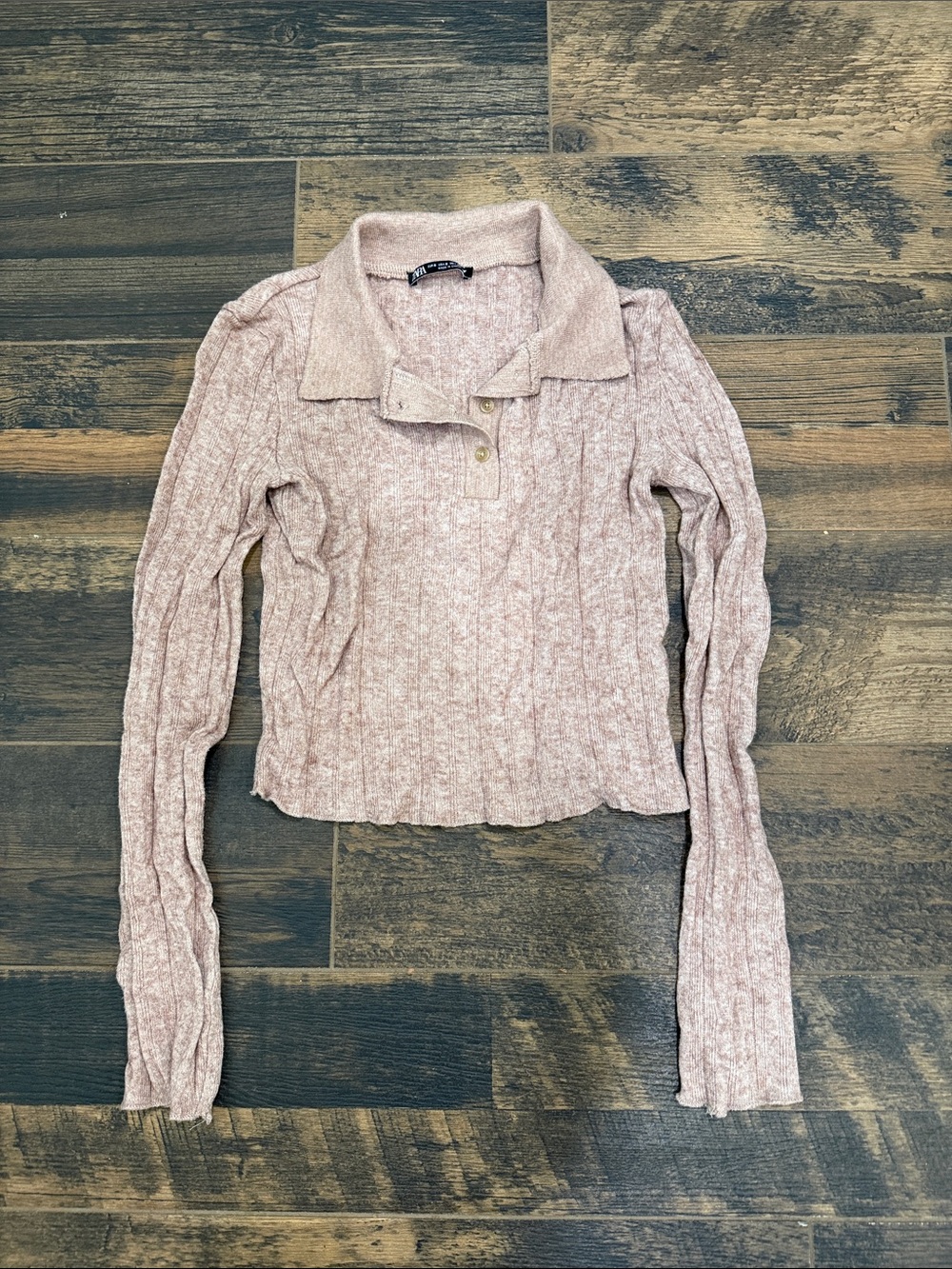 Zara Blush Ribbed Polo Collar Sweater